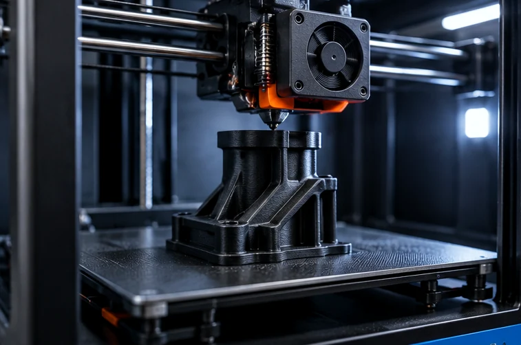 Illustrative concept of a desktop 3D printer making a part; not JT equipment or completed customer work